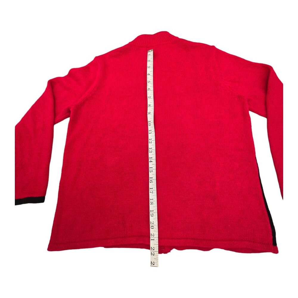 Tiara International Christmas Cardigan Sweater Red Medium Embroidered Full Zip - Picture 11 of 16